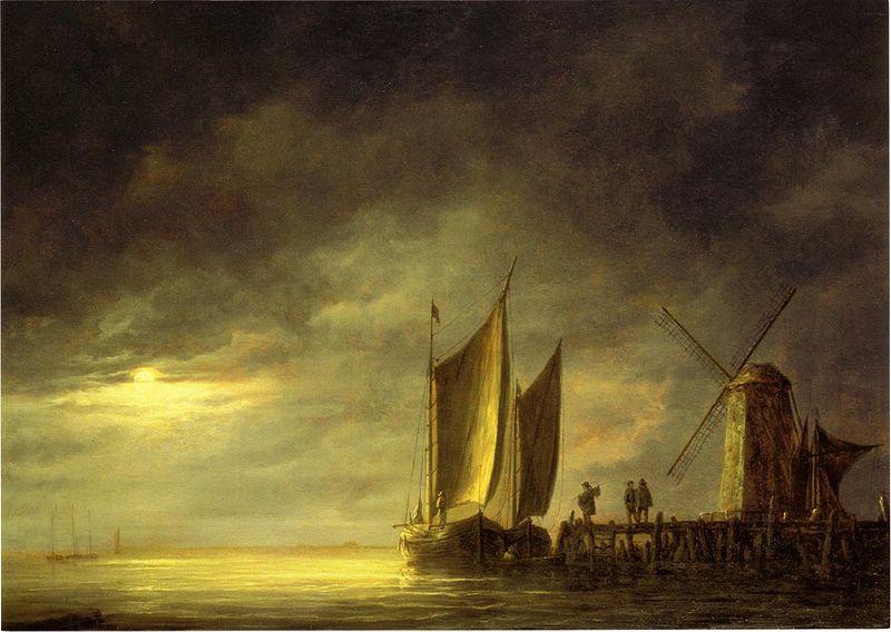 Aelbert Cuyp Fishing boats by moonlight. China oil painting art